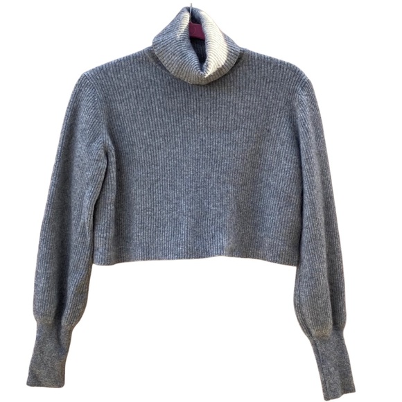 Reformation Luisa Women's Crop Ribbed Cashmere Turtleneck Gray Size Medium - Picture 2 of 5